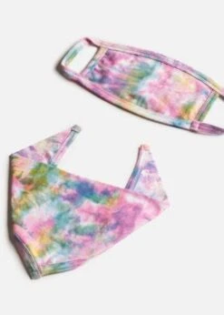 SILVER PAW MASK AND BANDANA PINK TYE DYE PRINT